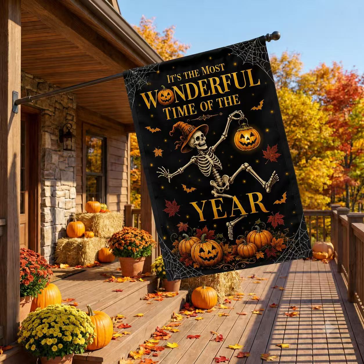 It’s the Most Wonderful Time of the Year Skeleton Halloween Garden Flag