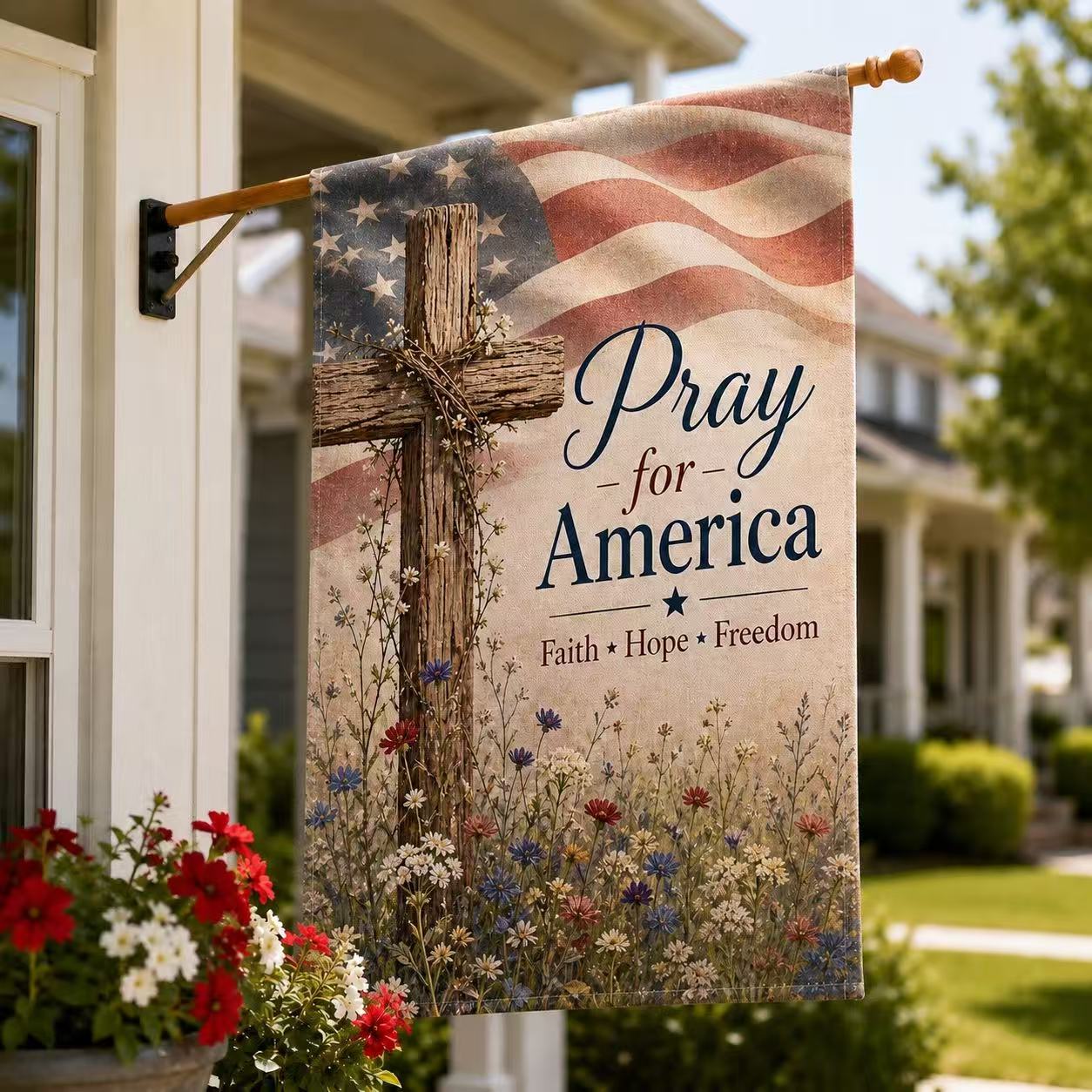 Pray for America Faith Hope Freedom Patriotic Flag