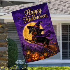Happy Halloween Witch Dachshund Pumpkin Garden Flag
