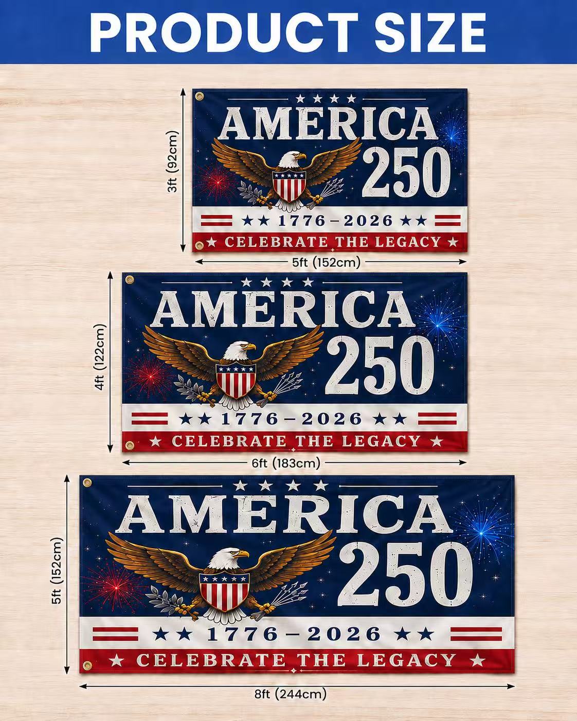 1776–2026 America 250th Anniversary Eagle Freedom Celebration Flag