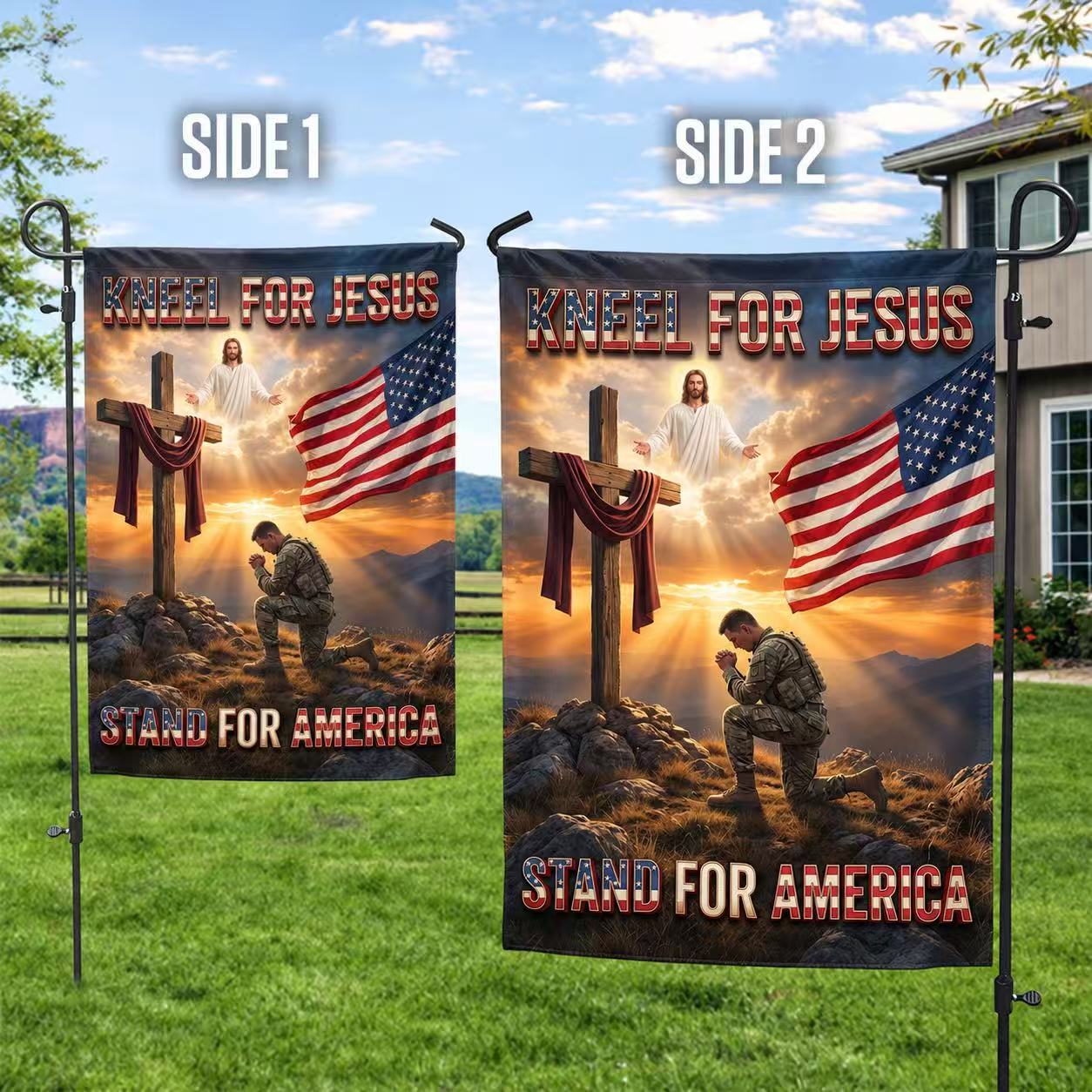 Veterans Day Flag, Kneel for Jesus Stand for America Veteran Fla