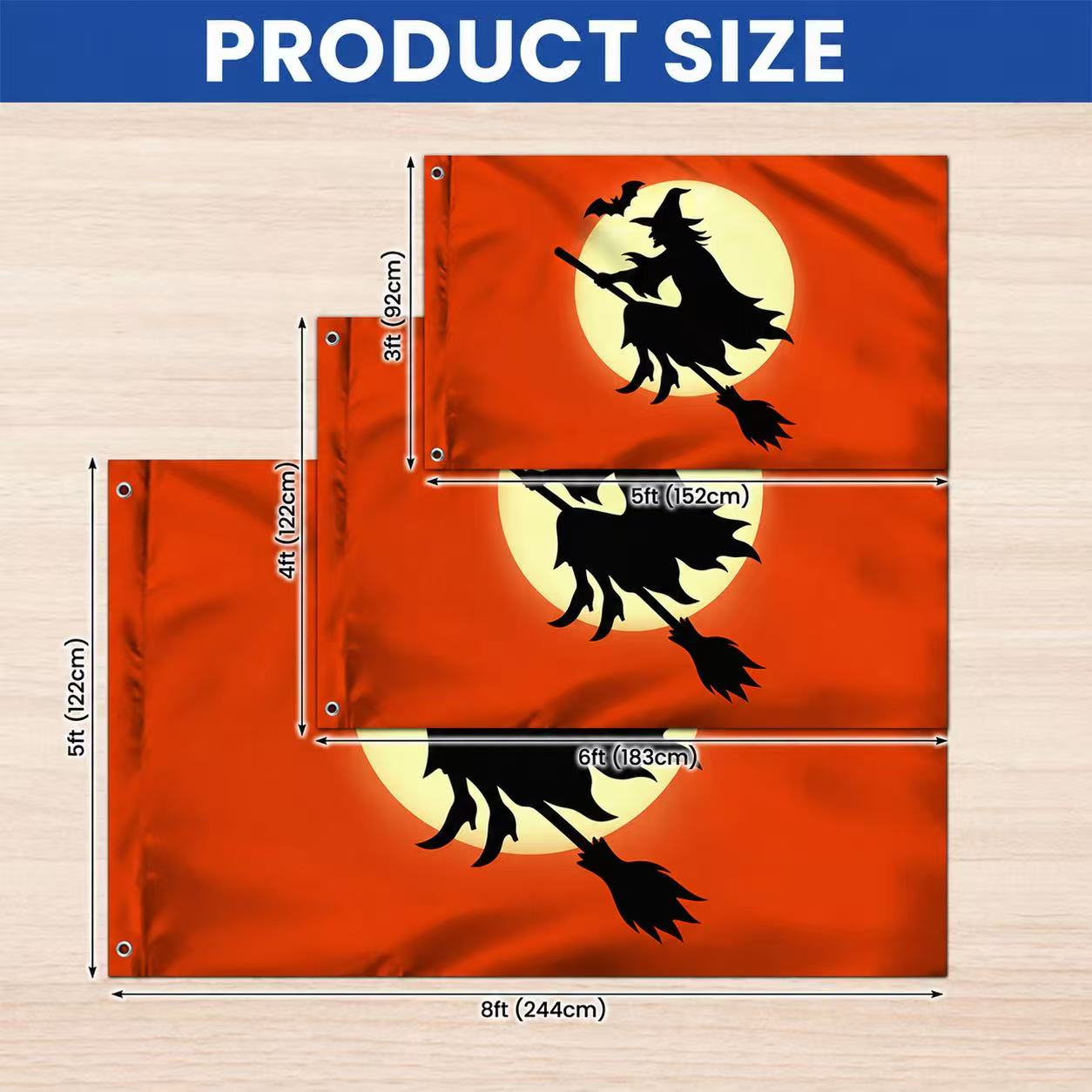 Halloween Witch Flag, Spooky Full Moon Flying Witch Grommet Flag