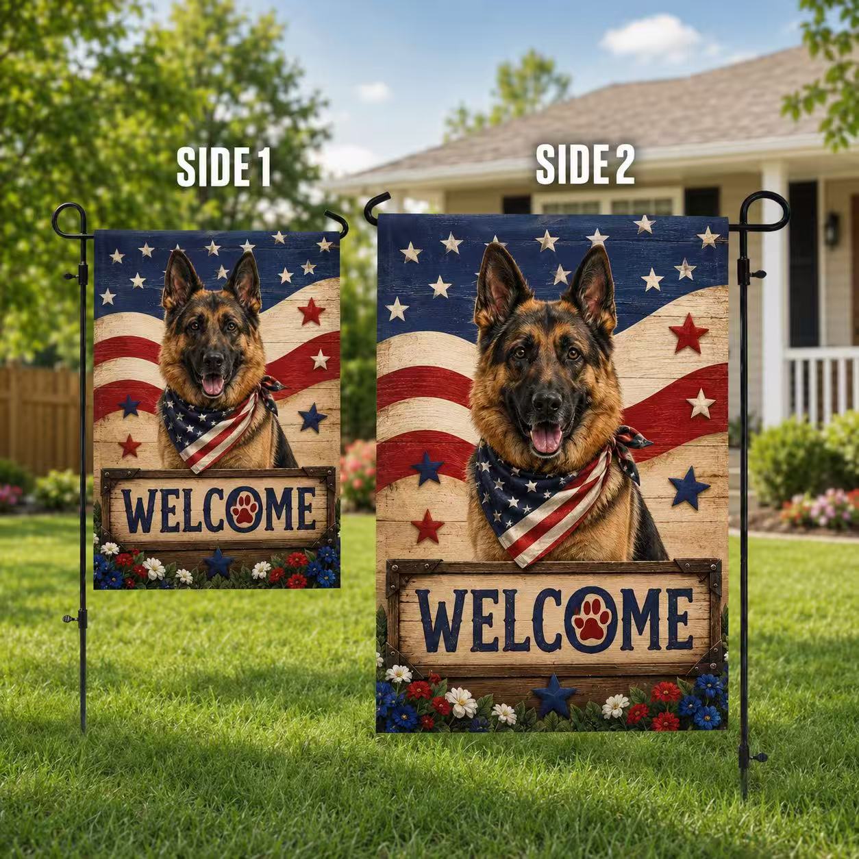 German Shepherd Patriotic Welcome Flag