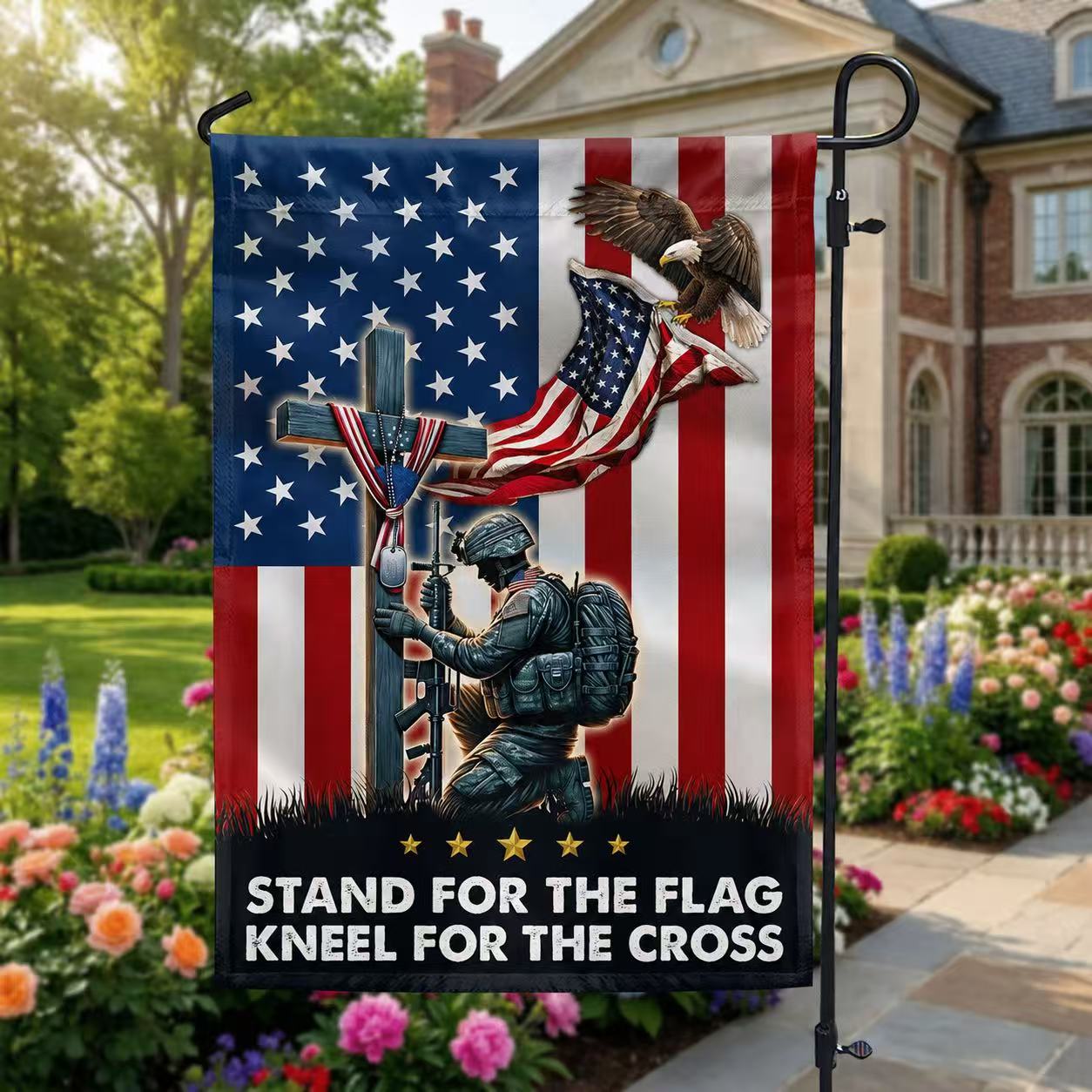 Stand For The Flag Cross Flag, Patriotic Christ Decor for Memorial Veterans Day