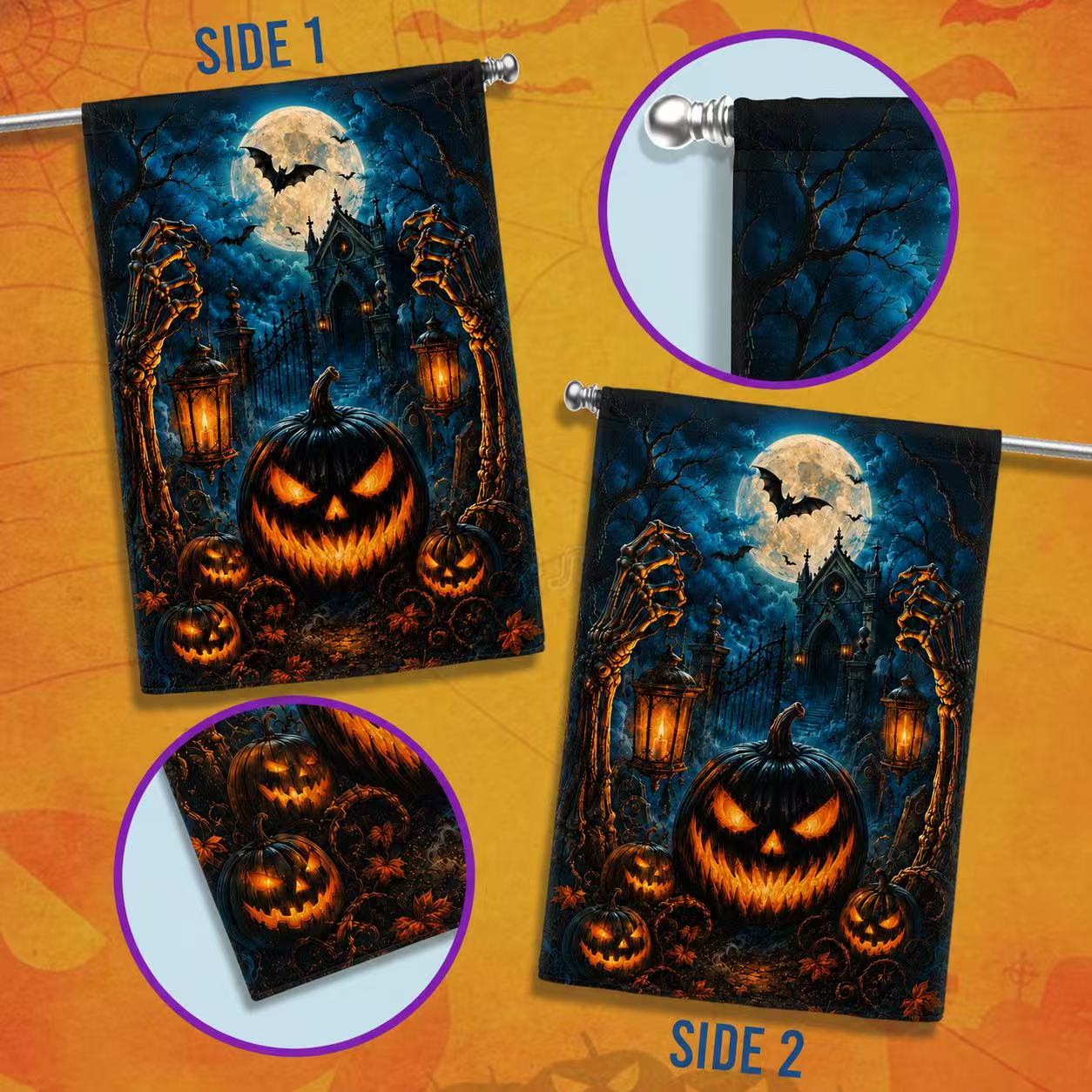 Halloween Skeleton Hands Jack-o’-Lantern Haunted House Garden Flag