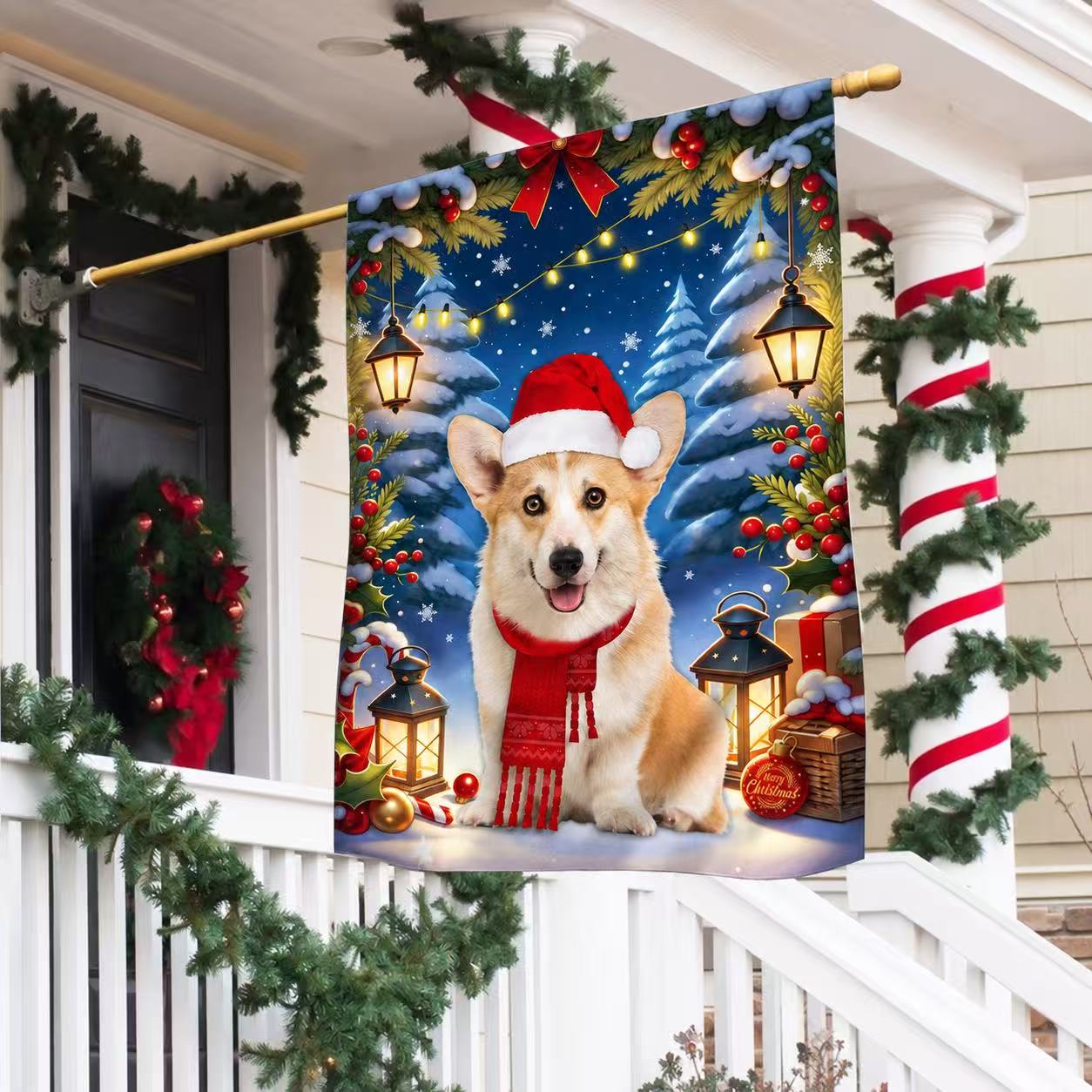 Corgi Dog Christmas Flag