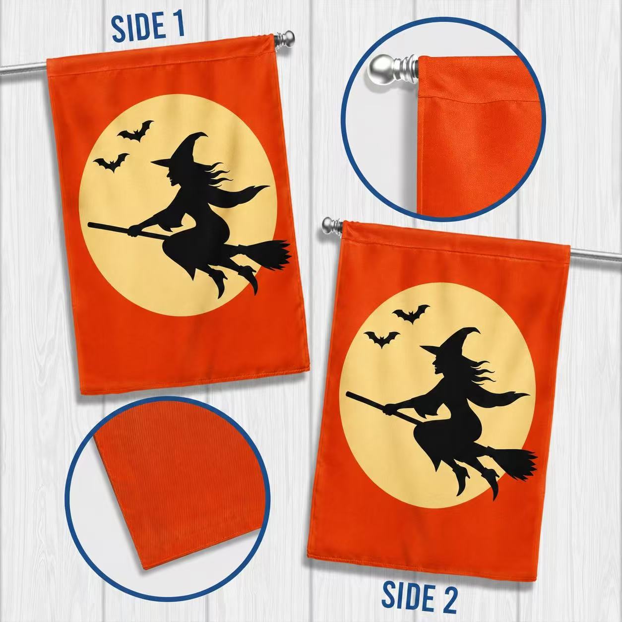 Halloween Flying Witch Full Moon House Flag