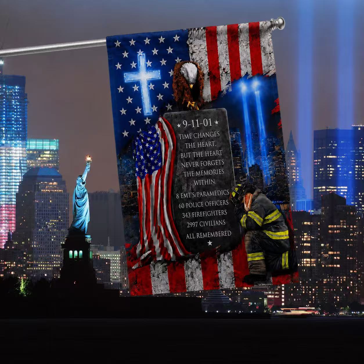 911 Patriot Day Never Forget Flag Time Changes The Heart But The Heart Never Forgets Flag