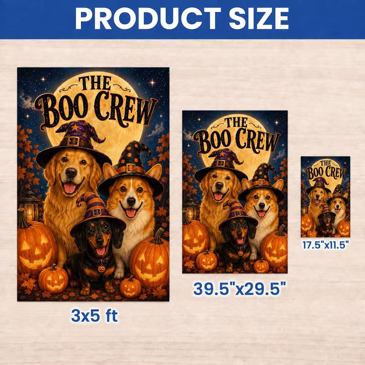 Halloween Boo Crew Witch Dogs Pumpkin Garden Flag