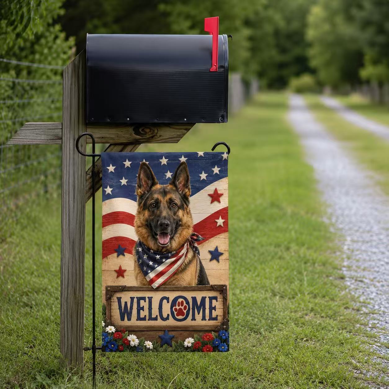 German Shepherd Patriotic Welcome Flag