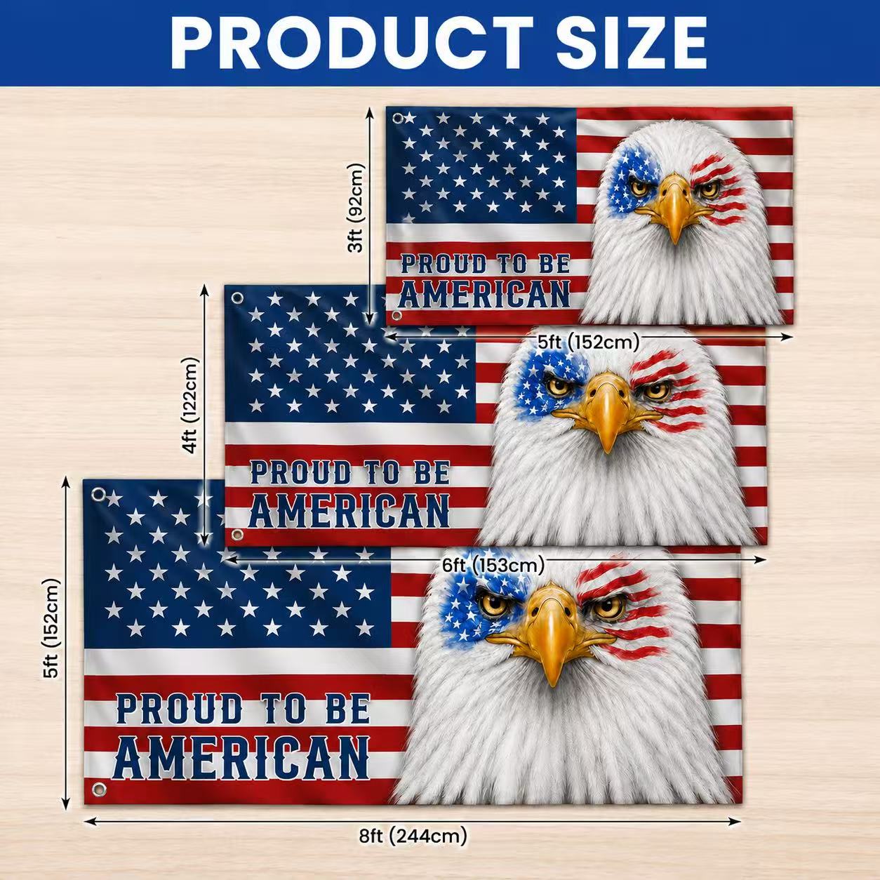 Patriotic Flag, Bald Eagle Proud to Be American Grommet Flag