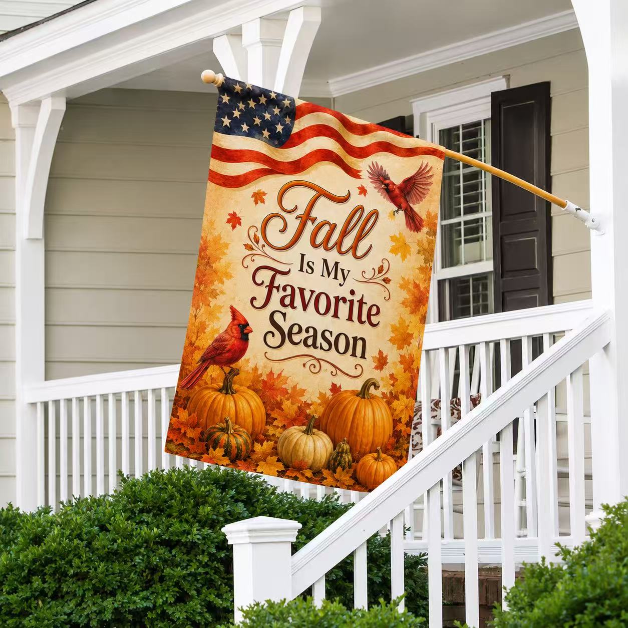 Fall Flag, Fall Is My Favorite Season Cardinals American US Flag
