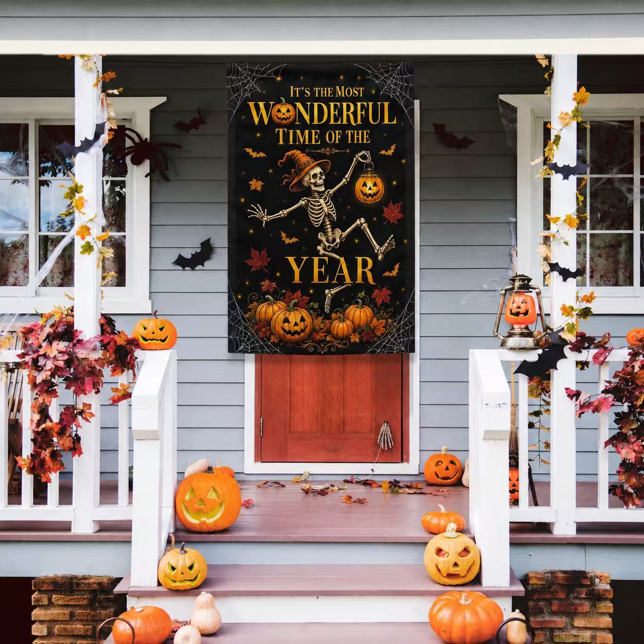 It’s the Most Wonderful Time of the Year Skeleton Halloween Garden Flag