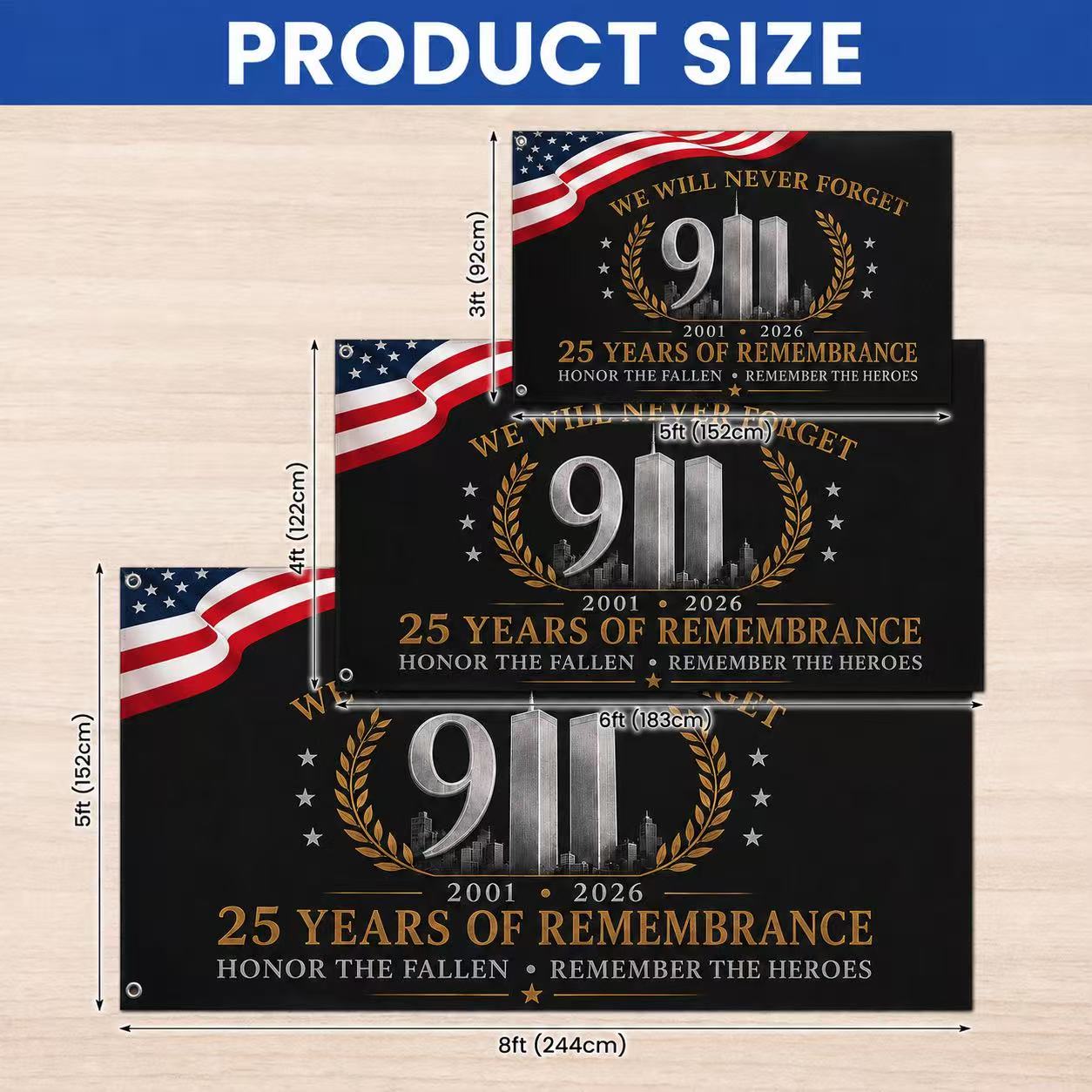 9/11 25 Years of Remembrance Memorial Flag