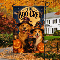 Halloween Boo Crew Witch Dogs Pumpkin Garden Flag