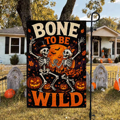 Bone to Be Wild Skeleton Couple Halloween Garden Flag