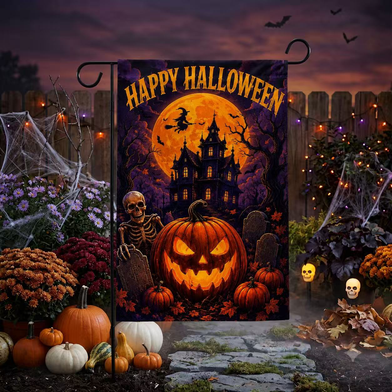 Halloween Haunted House Pumpkin Garden Flag