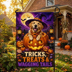 Golden Retriever Pumpkin Halloween Garden Flag