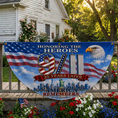 9/11 Honoring the Heroes 25 Years Later Memorial Half Circle Fan Flag