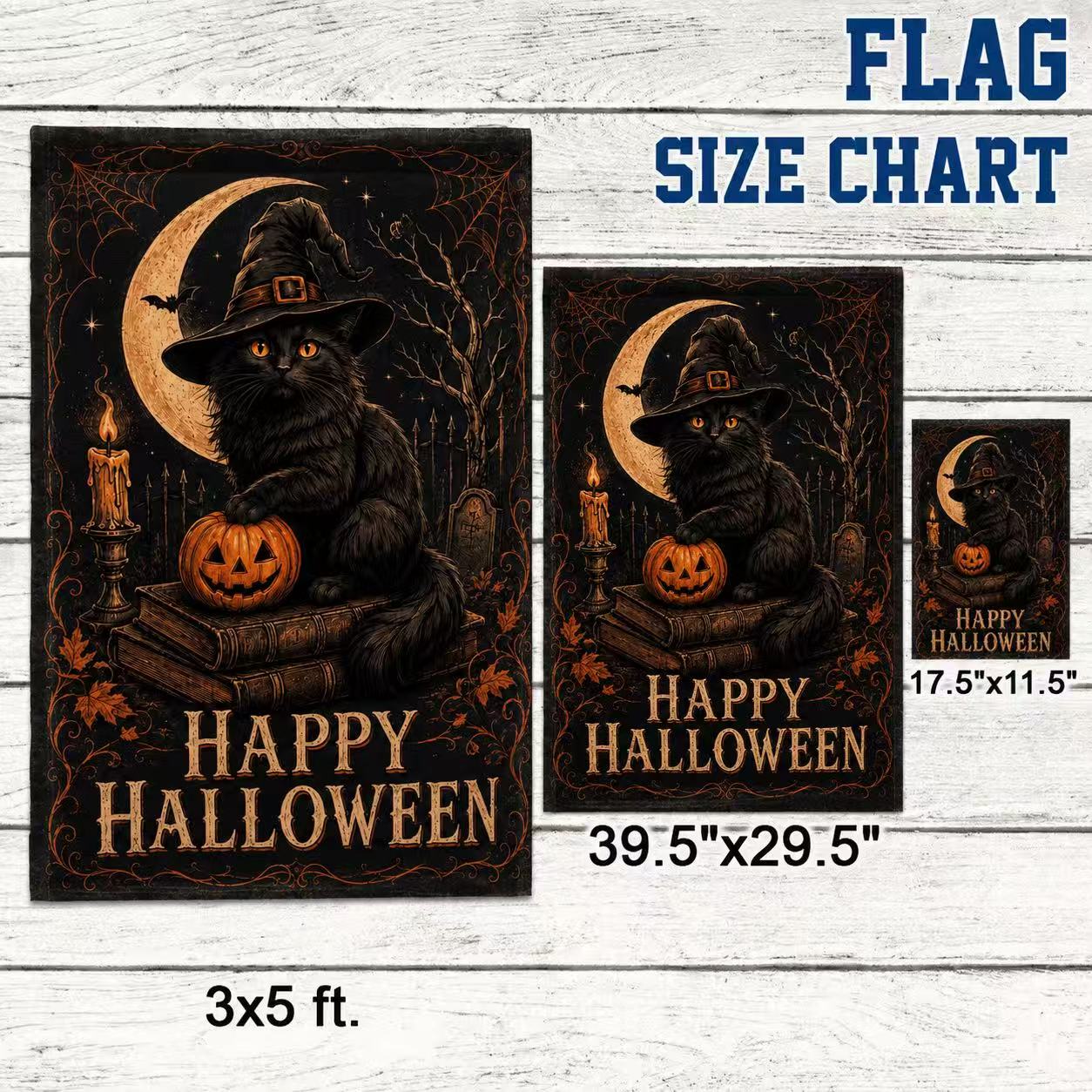 Happy Halloween Black Cat Witch Moonlight House Flag