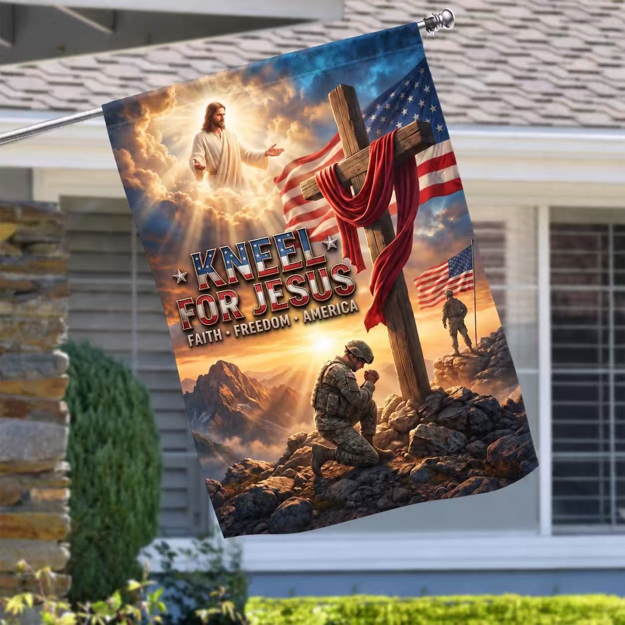 Veterans Day Kneel for Jesus Patriotic Garden Flag