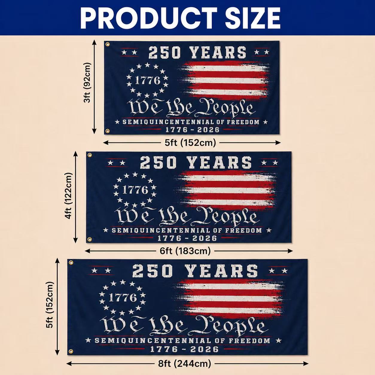 We The People 250 Canvas American Grommet Flag for 250th Anniversary