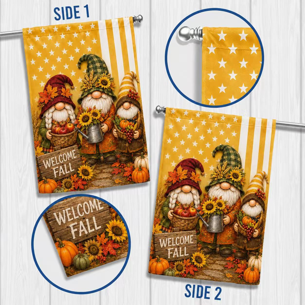 Welcome Fall Harvest Gnome Pumpkin House Flag