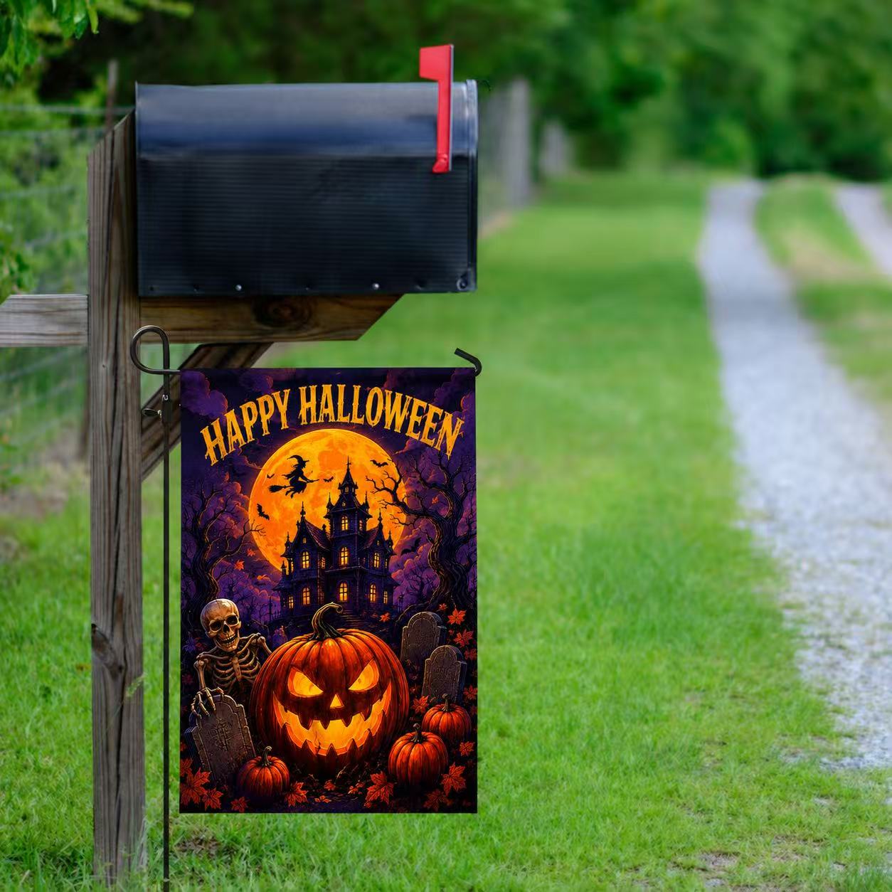 Halloween Haunted House Pumpkin Garden Flag