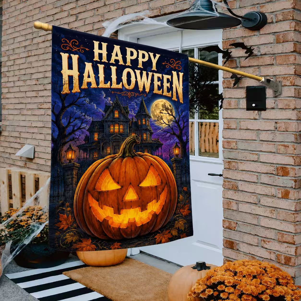 Happy Halloween Haunted House Pumpkin Garden Flag