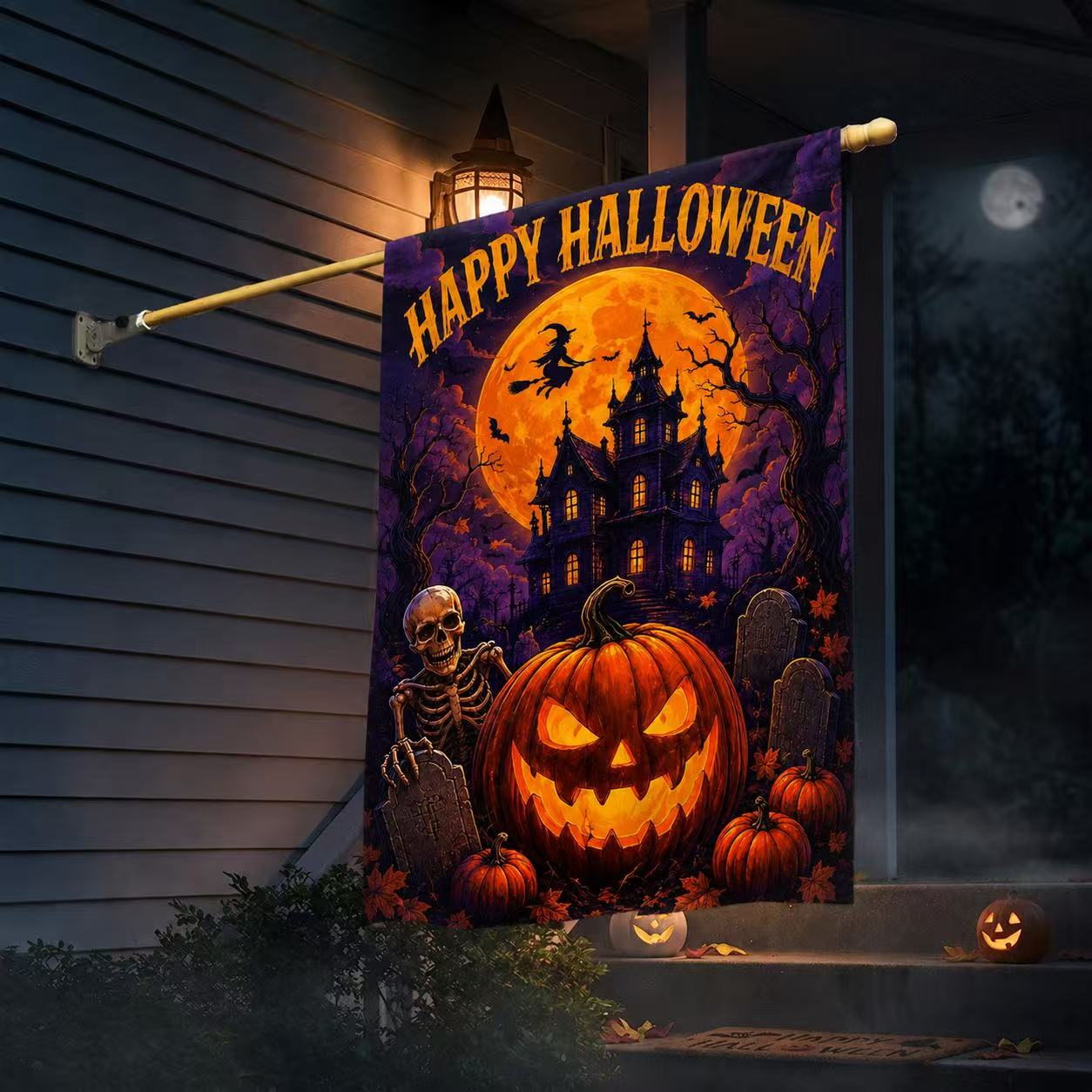 Halloween Haunted House Pumpkin Garden Flag