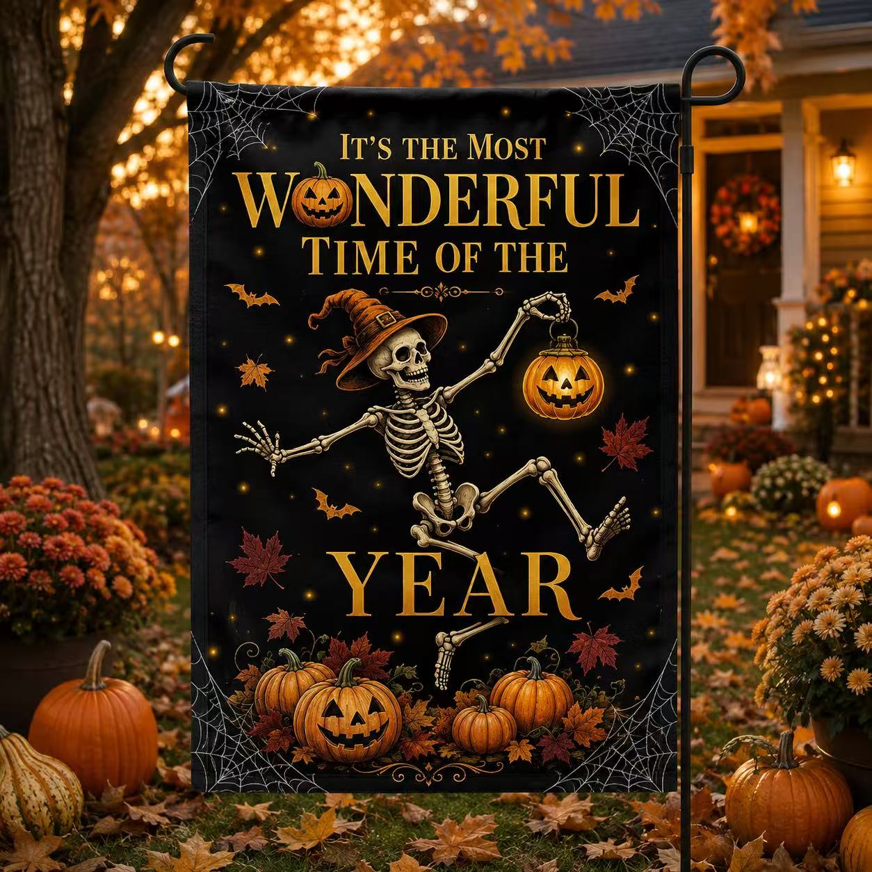 It’s the Most Wonderful Time of the Year Skeleton Halloween Garden Flag
