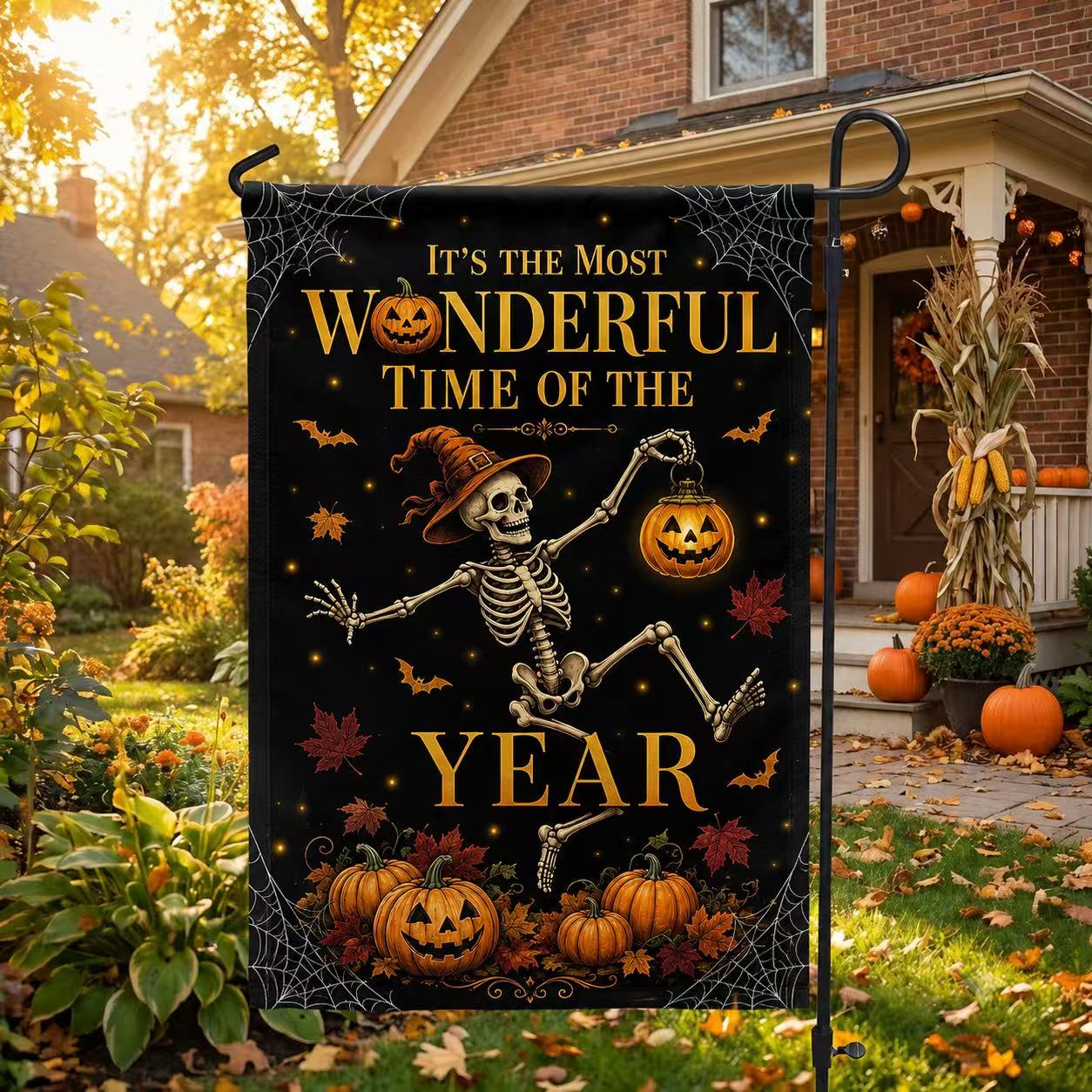 It’s the Most Wonderful Time of the Year Skeleton Halloween Garden Flag