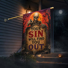 Your Sin Will Find You Out Spooky Skeleton Halloween Garden Flag