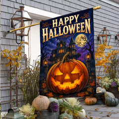 Happy Halloween Haunted House Pumpkin Garden Flag
