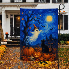 Halloween Starry Night Ghost Black Cat Pumpkin Garden Flag