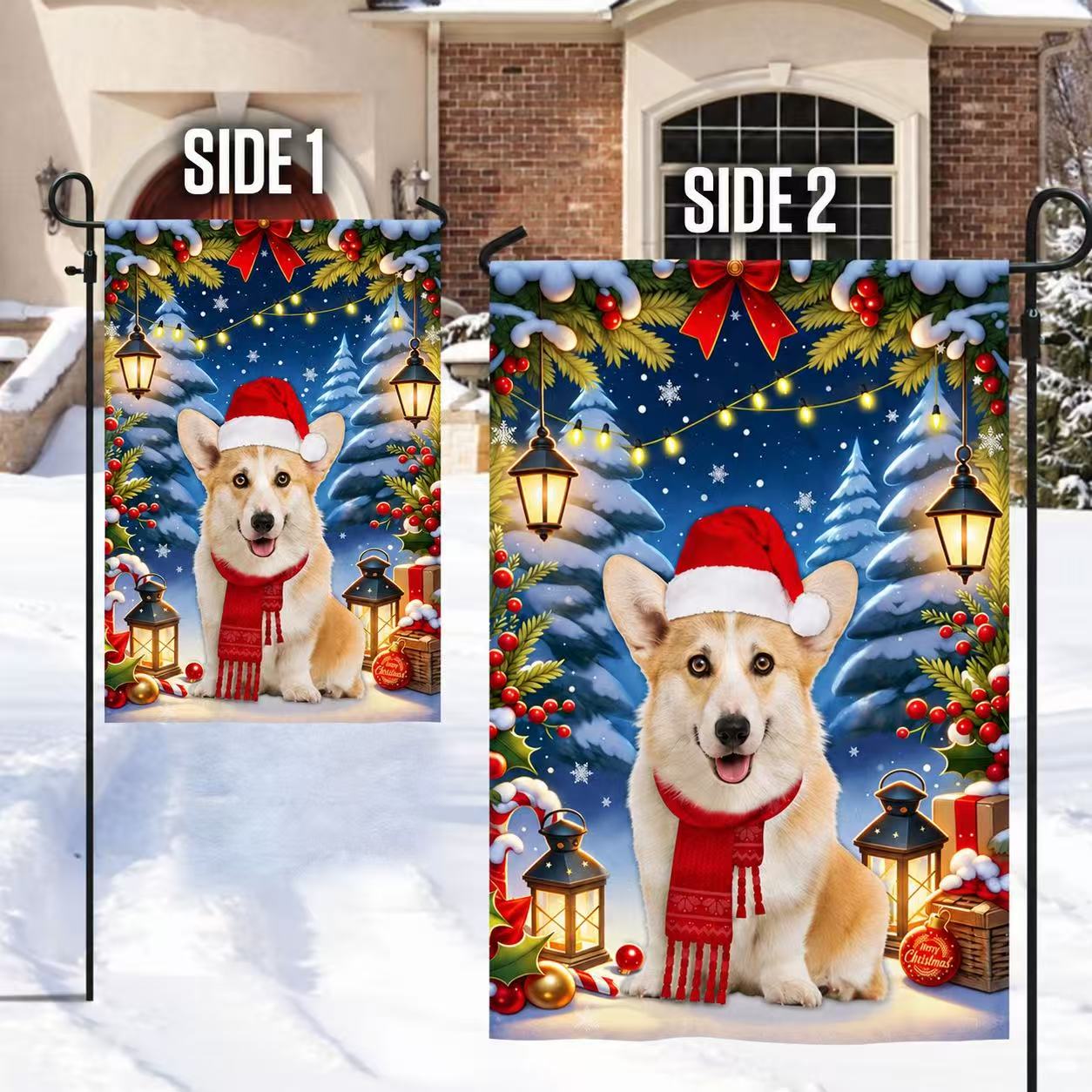 Corgi Dog Christmas Flag