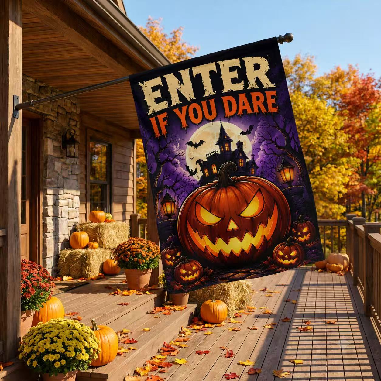 Enter If You Dare Haunted Pumpkin Halloween Garden Flag