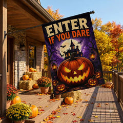 Enter If You Dare Haunted Pumpkin Halloween Garden Flag