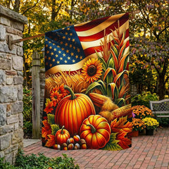 Fall Thanksgiving Pumpkins Harvest American Flag
