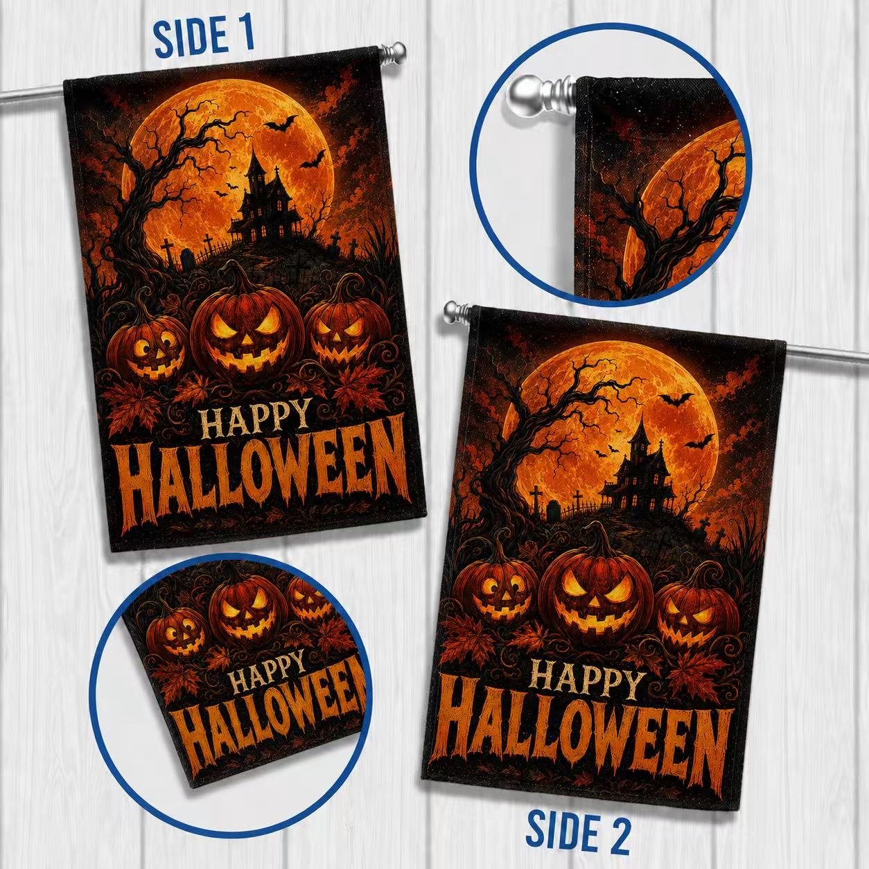 Happy Halloween Jack-o’-Lantern Haunted House Full Moon Garden Flag