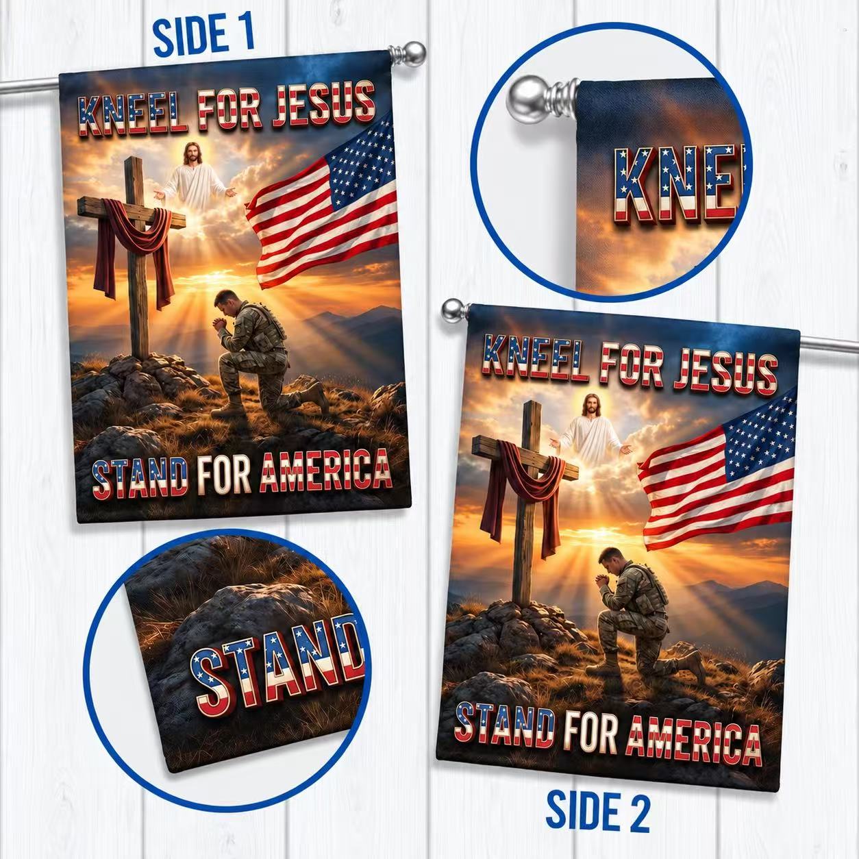 Veterans Day Flag, Kneel for Jesus Stand for America Veteran Fla