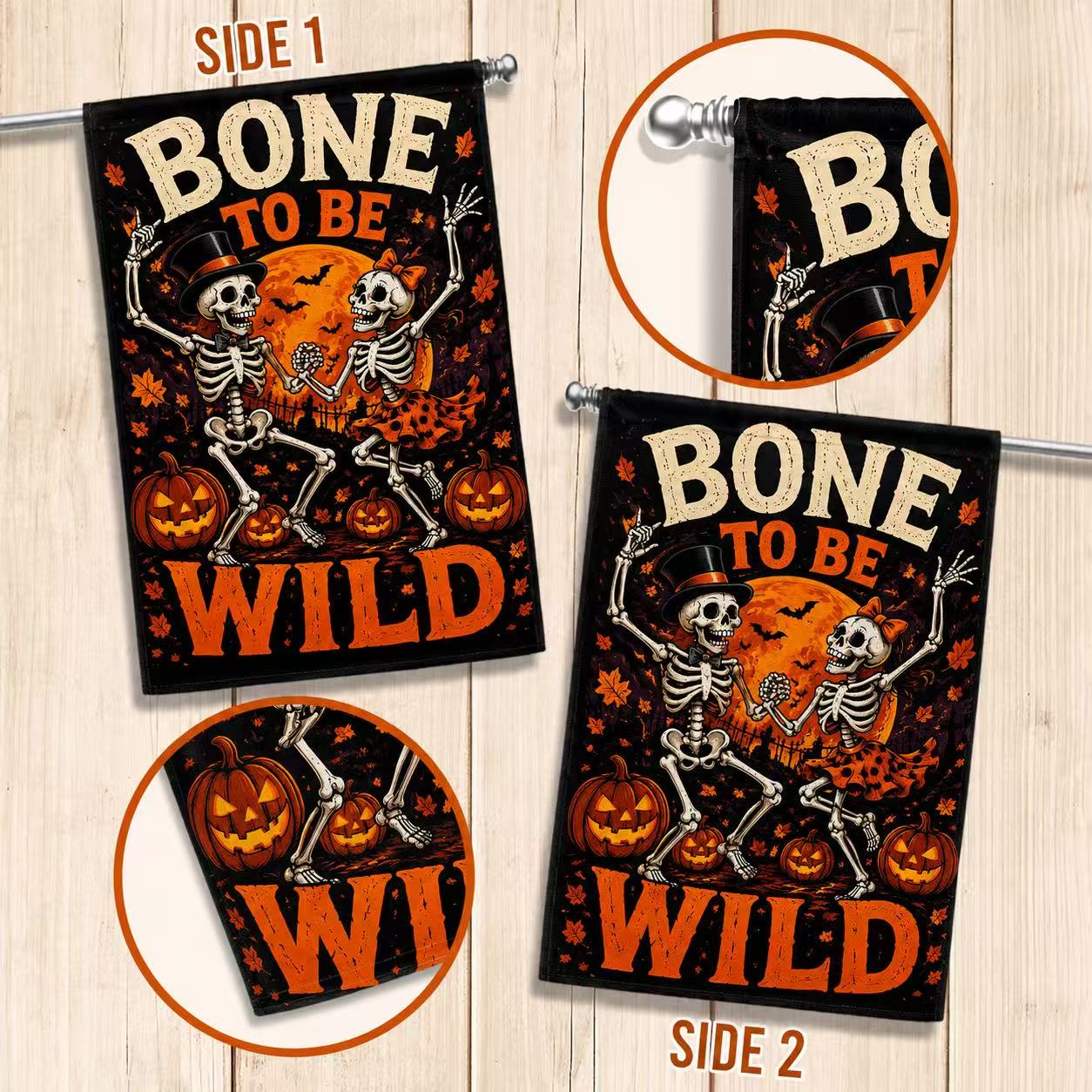 Bone to Be Wild Skeleton Couple Halloween Garden Flag