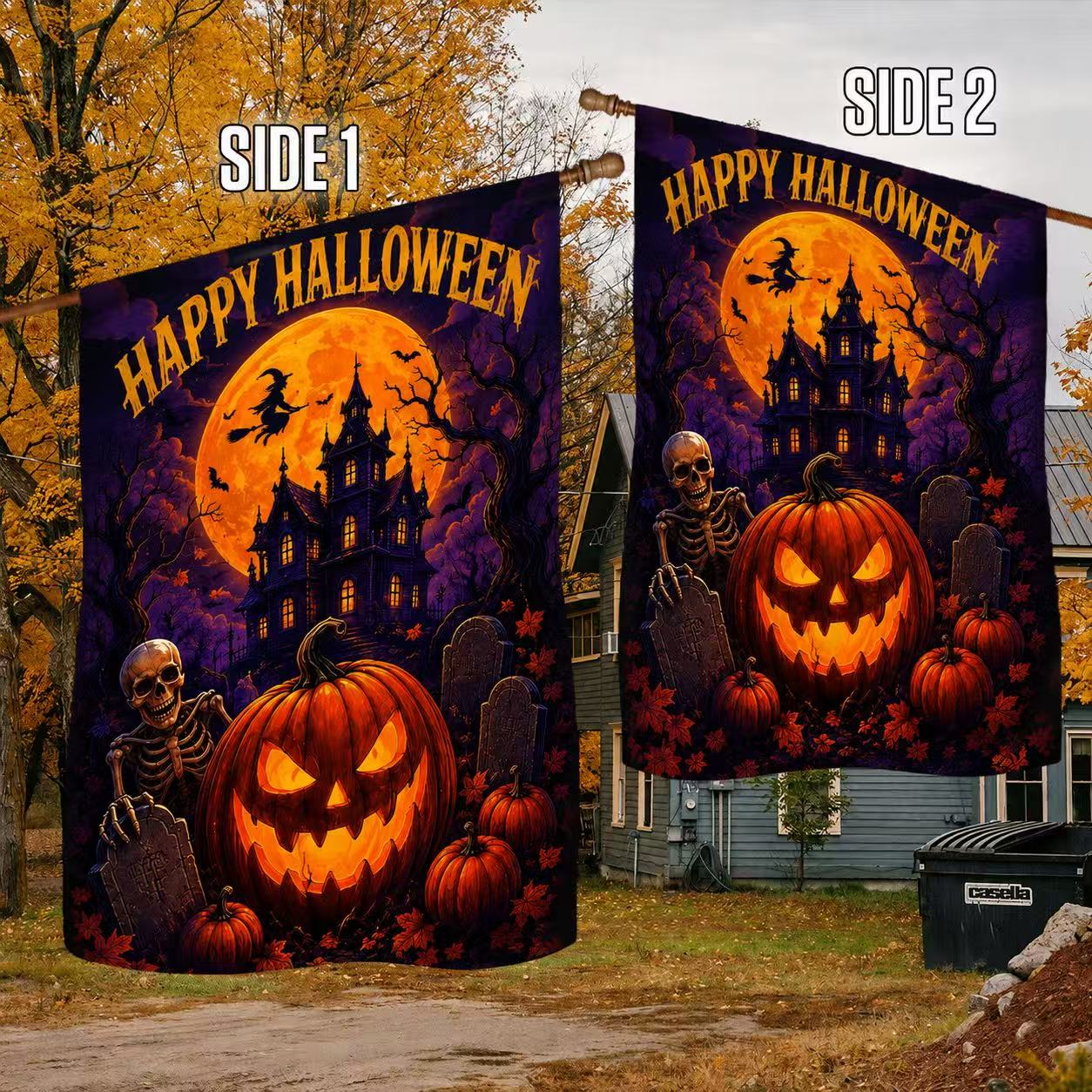 Halloween Haunted House Pumpkin Garden Flag