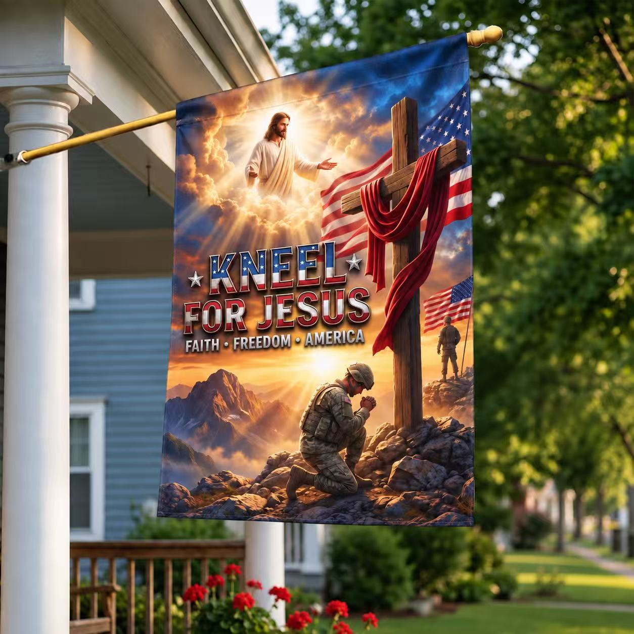Veterans Day Kneel for Jesus Patriotic Garden Flag