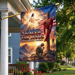 Veterans Day Kneel for Jesus Patriotic Garden Flag