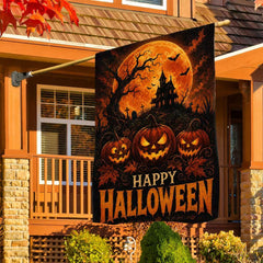 Happy Halloween Jack-o’-Lantern Haunted House Full Moon Garden Flag