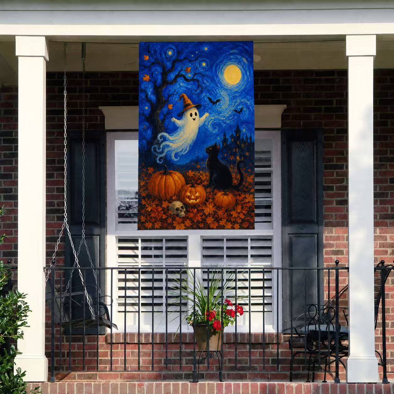 Halloween Starry Night Ghost Black Cat Pumpkin Garden Flag