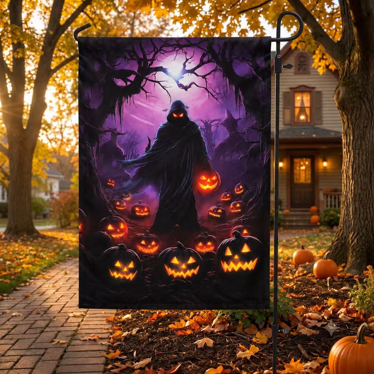 Halloween Grim Reaper & Pumpkin Garden Flag