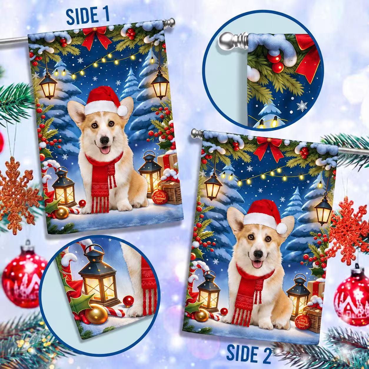 Corgi Dog Christmas Flag