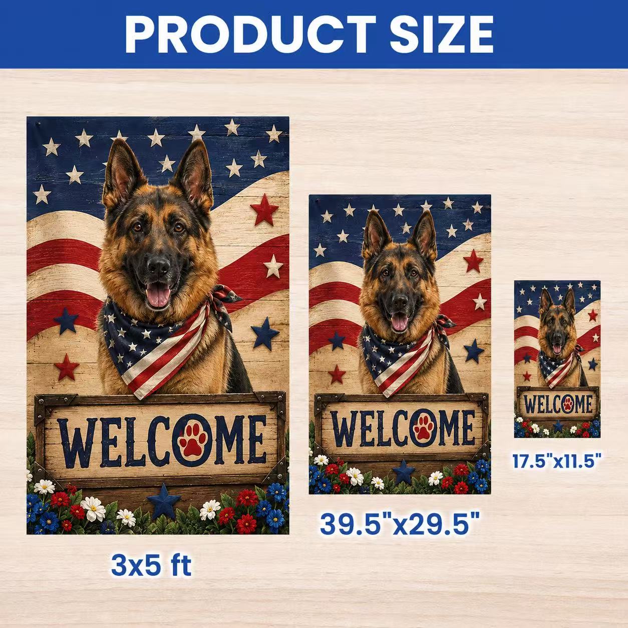 German Shepherd Patriotic Welcome Flag
